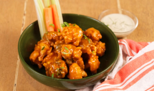 Buffalo Cauliflower with Broccoli with Cashew Cream Dip