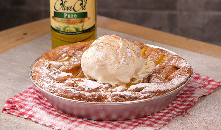Mango and Peach Thyme Olive Oil Cobbler with Vanilla Ice Cream