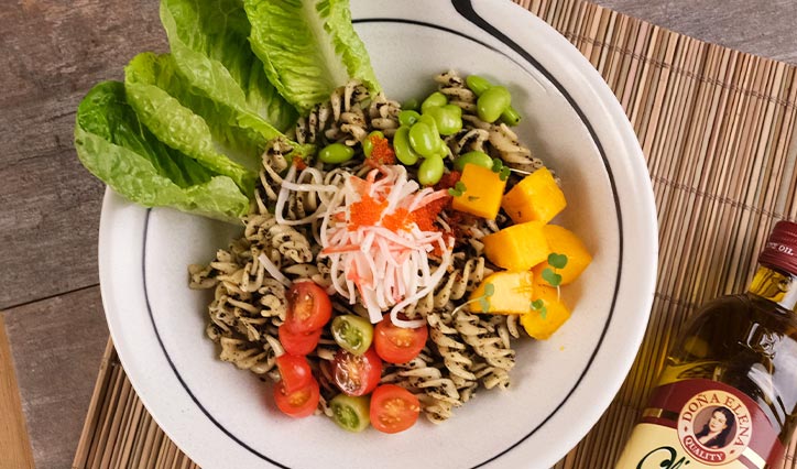 Nori Pesto Fusilli Mango and Kani Salad