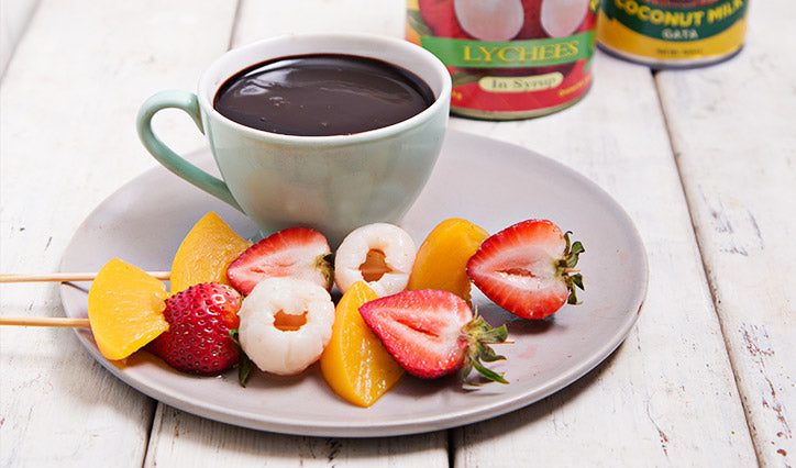 Coconut Choco Fondue with Fruit Skewers