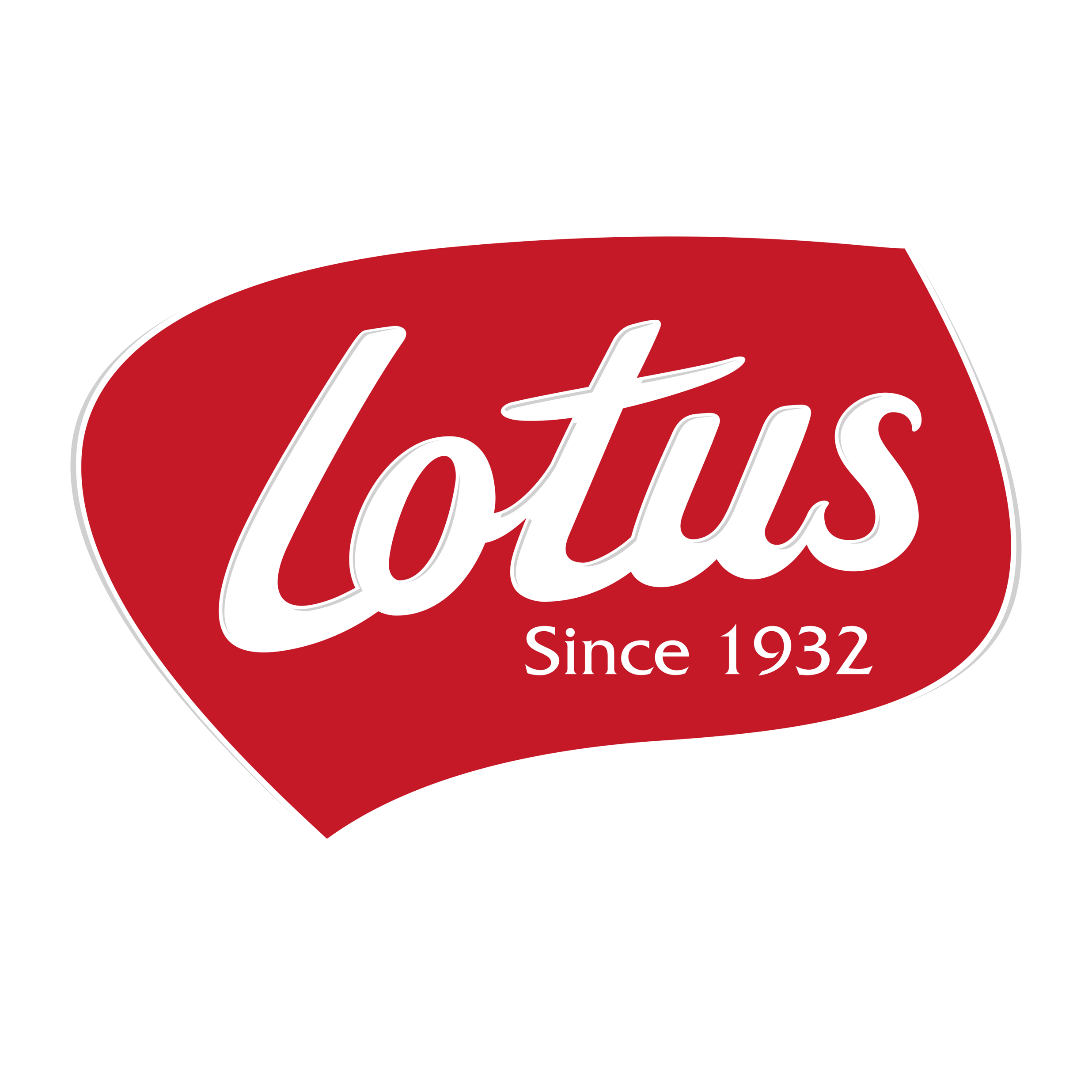 Lotus Biscoff Logo. the word Lotus on a red leaf like shape. With the words "Since 1932" below the word Lotus within the red leaf