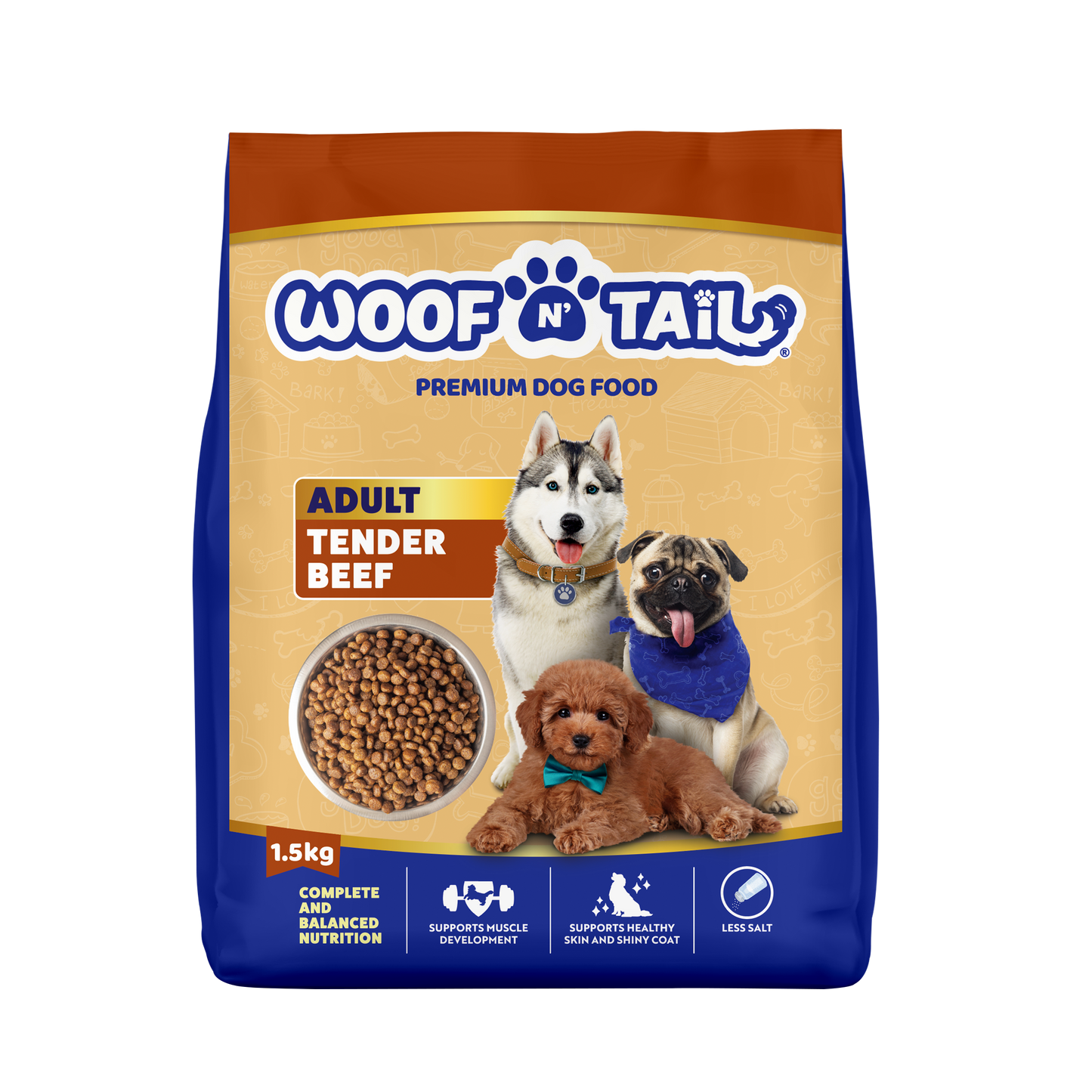 Woof n' Tail Tender Beef Kibbles (1.5kg)